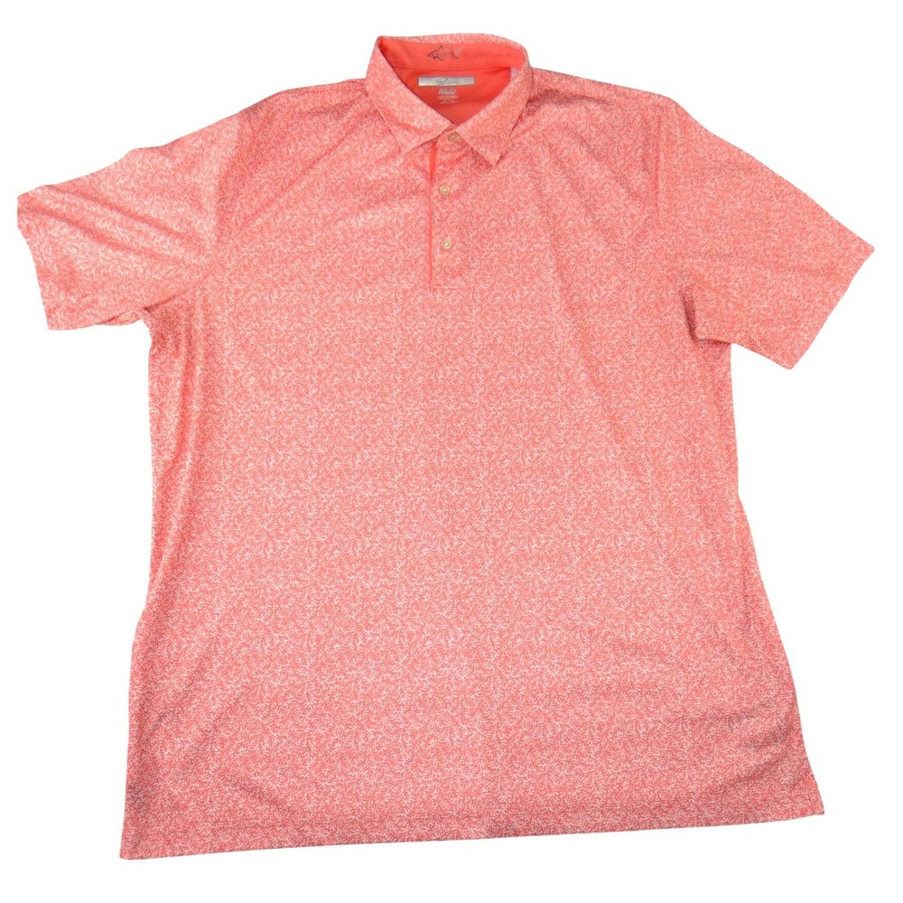 Greg‎ Norman ML75 Play Dry Mens XL Coral Pink White Micro Print Golf Polo Shirt